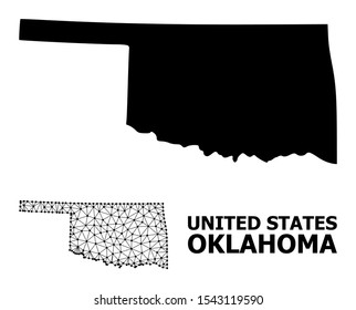 Solid and mesh vector map of Oklahoma State. Wire frame 2D polygonal mesh in eps vector format, geographic models for economics illustrations. Illustrations are isolated on a white background.