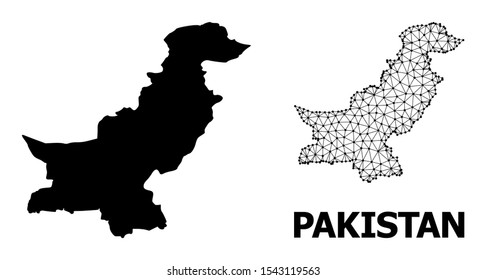 Solid and mesh vector map of Pakistan. Wire carcass flat polygonal mesh in vector EPS format, geographic models for political compositions. Illustrations are isolated on a white background.