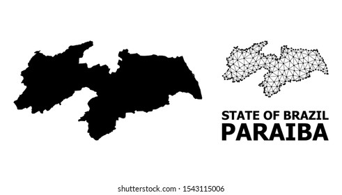 Mapa vector sólido y malla del Estado de Paraiba. Malla triangular 2D en formato vector de pasos, plantillas geográficas para carteles patrióticos. Las ilustraciones están aisladas en un fondo blanco.