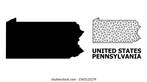 Solid and mesh vector map of Pennsylvania State. Linear frame flat triangular mesh in vector EPS format, geographic models for political illustrations.