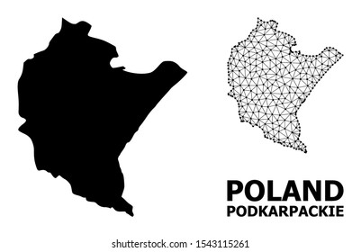 Solid and mesh vector map of Podkarpackie Province. Linear carcass flat polygonal mesh in vector EPS format, geographic templates for economical illustrations.