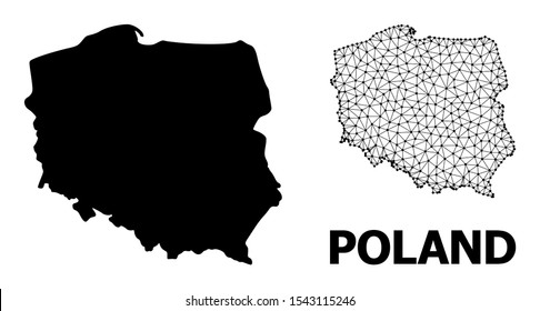 Solid and mesh vector map of Poland. Wire frame flat triangular mesh in vector EPS format, geographic models for educational illustrations. Illustrations are isolated on a white background.