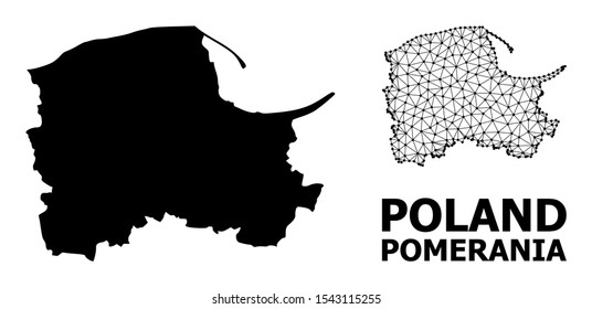 Solid and mesh vector map of Pomerania Province. Wire frame flat triangular mesh in vector format, geographic models for economics illustrations. Illustrations are isolated on a white background.