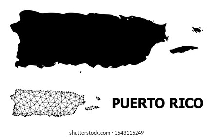 Solid and mesh vector map of Puerto Rico. Wire carcass flat triangular mesh in eps vector format, geographic templates for economical compositions. Illustrations are isolated on a white background.