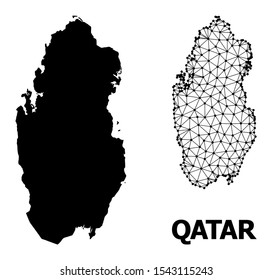 Solid and mesh vector map of Qatar. Wire frame 2D polygonal mesh in vector format, geographic templates for economical designs. Illustrations are isolated on a white background.