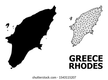 Solid and mesh vector map of Rhodes Island. Linear carcass 2D polygonal mesh in eps vector format, geographic templates for patriotic posters. Illustrations are isolated on a white background.