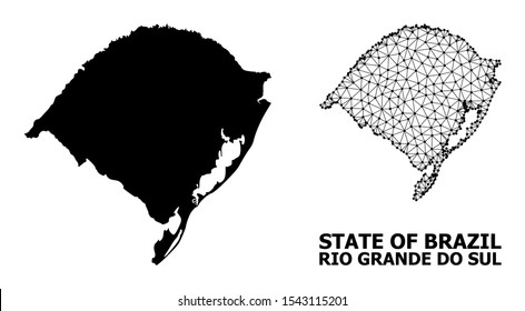 Solid and mesh vector map of Rio Grande do Sul State. Wire carcass 2D triangular mesh in vector EPS format, geographic templates for economical illustrations.