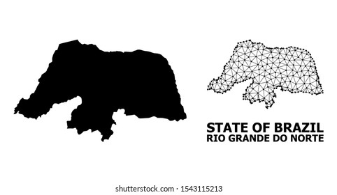 Solid and mesh vector map of Rio Grande do Norte State. Wire carcass 2D triangular mesh in eps vector format, geographic models for patriotic posters. Illustrations are isolated on a white background.