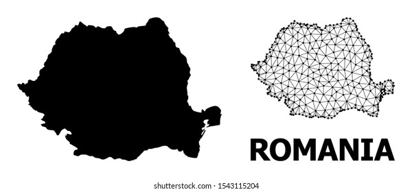 Solid and mesh vector map of Romania. Wire frame 2D polygonal mesh in vector format, geographic models for political illustrations. Illustrations are isolated on a white background.