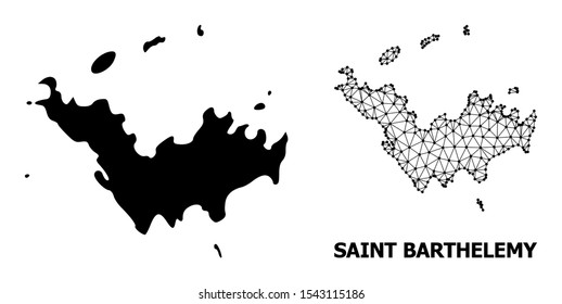 Solid and mesh vector map of Saint Barthelemy. Wire frame flat polygonal mesh in eps vector format, geographic templates for political illustrations. Illustrations are isolated on a white background.