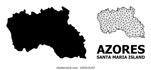 Solid and mesh vector map of Santa Maria Island. Linear carcass flat triangular mesh in vector EPS format, geographic models for economical illustrations.