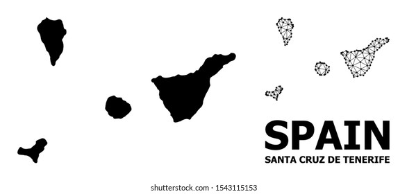 Solid and mesh vector map of Santa Cruz de Tenerife Province. Wire carcass 2D polygonal mesh in vector format, geographic models for political concepts.