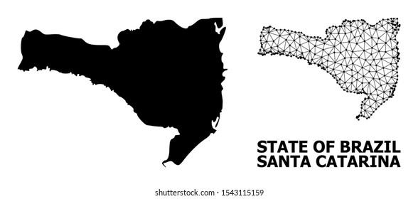 Solid and mesh vector map of Santa Catarina State. Wire carcass 2D triangular mesh in vector EPS format, geographic templates for economics illustrations.
