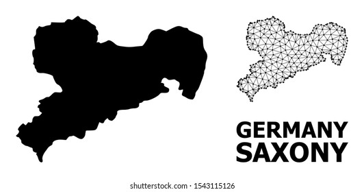 Solid and mesh vector map of Saxony State. Linear frame flat triangular mesh in eps vector format, geographic models for economics illustrations. Illustrations are isolated on a white background.