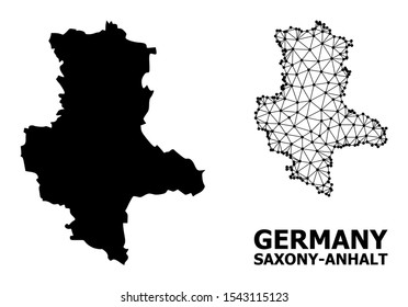 Solid and mesh vector map of Saxony-Anhalt State. Linear carcass 2D polygonal mesh in vector EPS format, geographic models for educational illustrations.