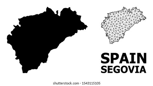 Solid and mesh vector map of Segovia Province. Wire frame flat triangular mesh in eps vector format, geographic templates for educational illustrations.