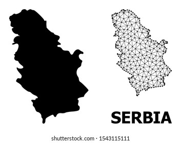 Solid and mesh vector map of Serbia. Linear frame flat polygonal mesh in vector EPS format, geographic templates for political purposes. Illustrations are isolated on a white background.