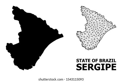 Solid and mesh vector map of Sergipe State. Wire frame flat polygonal mesh in eps vector format, geographic models for economical compositions. Illustrations are isolated on a white background.