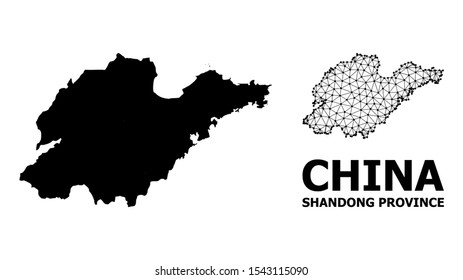 Solid and mesh vector map of Shandong Province. Wire frame flat polygonal mesh in vector EPS format, geographic models for patriotic purposes. Illustrations are isolated on a white background.