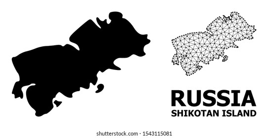 Solid and mesh vector map of Shikotan Island. Linear frame 2D polygonal mesh in eps vector format, geographic templates for economics illustrations. Illustrations are isolated on a white background.