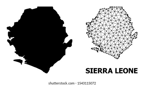 Solid and mesh vector map of Sierra Leone. Wire frame 2D polygonal mesh in vector format, geographic models for political purposes. Illustrations are isolated on a white background.