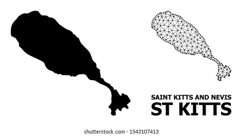 Solid and mesh vector map of St Kitts Island. Wire carcass flat triangular mesh in vector format, geographic templates for economics compositions. Illustrations are isolated on a white background.