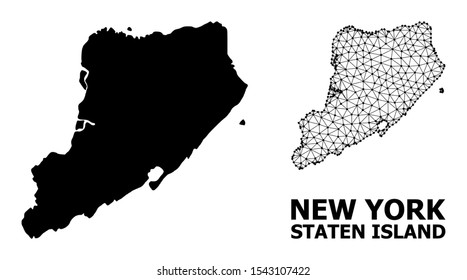 Solid and mesh vector map of Staten Island. Wire frame 2D triangular mesh in vector format, geographic templates for political illustrations. Illustrations are isolated on a white background.