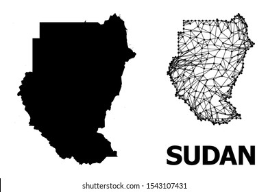 Solid and mesh vector map of Sudan. Linear frame flat polygonal mesh in eps vector format, geographic templates for economical illustrations. Illustrations are isolated on a white background.