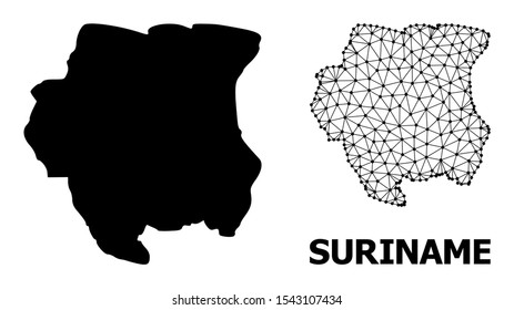 Solid and mesh vector map of Suriname. Wire frame 2D triangular mesh in eps vector format, geographic models for economics illustrations. Illustrations are isolated on a white background.