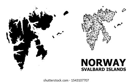 Solid and mesh vector map of Svalbard Islands. Linear carcass 2D triangular mesh in vector EPS format, geographic templates for economics designs. Illustrations are isolated on a white background.
