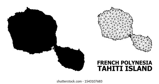 Solid and mesh vector map of Tahiti Island. Linear frame flat polygonal mesh in eps vector format, geographic templates for political illustrations. Illustrations are isolated on a white background.