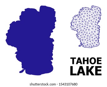 Solid and mesh vector map of Tahoe Lake. Linear frame 2D polygonal mesh in vector EPS format, geographic templates for patriotic illustrations. Illustrations are isolated on a white background. svg