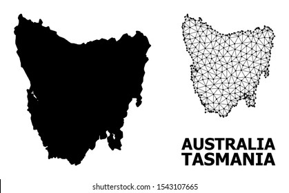 Solid and mesh vector map of Tasmania Island. Wire carcass flat triangular mesh in vector EPS format, geographic templates for economics concepts. Illustrations are isolated on a white background.