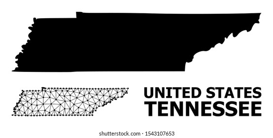 Solid and mesh vector map of Tennessee State. Wire carcass flat polygonal mesh in eps vector format, geographic templates for patriotic illustrations. Illustrations are isolated on a white background.