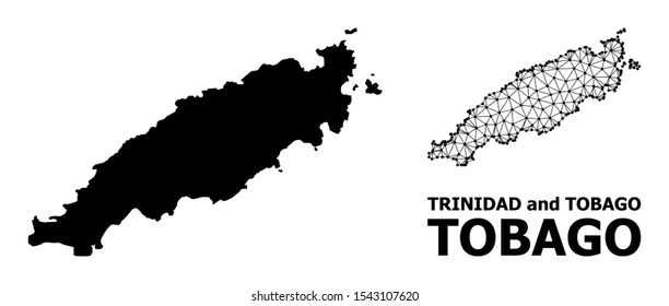 Solid and mesh vector map of Tobago Island. Wire carcass flat polygonal mesh in vector format, geographic models for political illustrations. Illustrations are isolated on a white background.