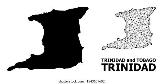Solid and mesh vector map of Trinidad Island. Wire frame flat polygonal mesh in vector format, geographic models for political purposes. Illustrations are isolated on a white background.