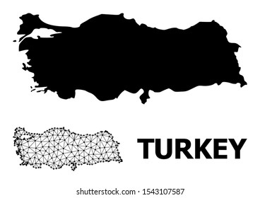 Solid and mesh vector map of Turkey. Wire carcass 2D polygonal mesh in vector EPS format, geographic templates for political illustrations. Illustrations are isolated on a white background.