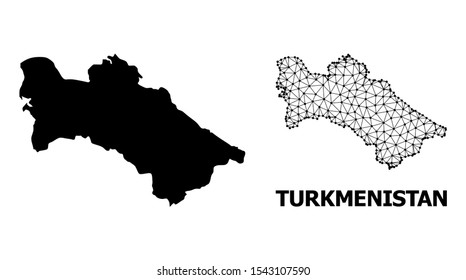 Solid and mesh vector map of Turkmenistan. Wire frame 2D triangular mesh in vector EPS format, geographic models for educational concepts. Illustrations are isolated on a white background.