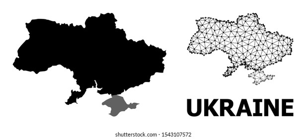 Solid and mesh vector map of Ukraine. Linear frame flat polygonal mesh in vector format, geographic models for patriotic illustrations. Illustrations are isolated on a white background.