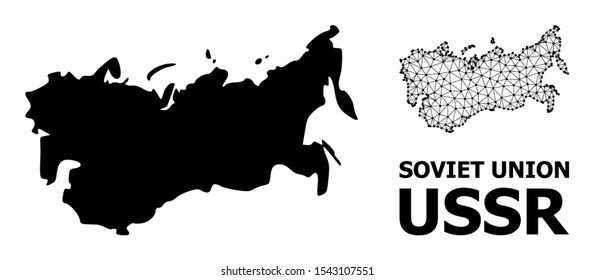 Solid and mesh vector map of USSR. Linear frame 2D triangular mesh in vector EPS format, geographic templates for patriotic concepts. Illustrations are isolated on a white background.