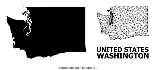 Solid and mesh vector map of Washington State. Linear carcass flat triangular mesh in vector EPS format, geographic templates for political illustrations.