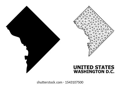 Solid and mesh vector map of Washington DC. Linear carcass flat polygonal mesh in vector format, geographic templates for economical illustrations. Illustrations are isolated on a white background.