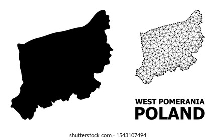 Solid and mesh vector map of West Pomerania Province. Linear frame 2D triangular mesh in vector format, geographic templates for educational compositions.