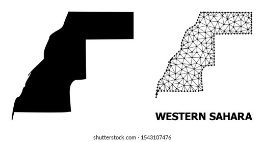 Solid and mesh vector map of Western Sahara. Linear carcass flat triangular mesh in vector format, geographic templates for patriotic illustrations. Illustrations are isolated on a white background.
