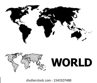 Solid and mesh vector map of world. Wire frame flat triangular mesh in vector EPS format, geographic models for economics illustrations. Illustrations are isolated on a white background.
