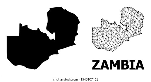Solid and mesh vector map of Zambia. Wire carcass flat triangular mesh in vector EPS format, geographic templates for economical illustrations. Illustrations are isolated on a white background.