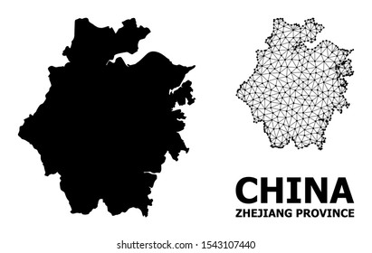 Solid and mesh vector map of Zhejiang Province. Wire frame flat triangular mesh in eps vector format, geographic models for economics concepts. Illustrations are isolated on a white background.