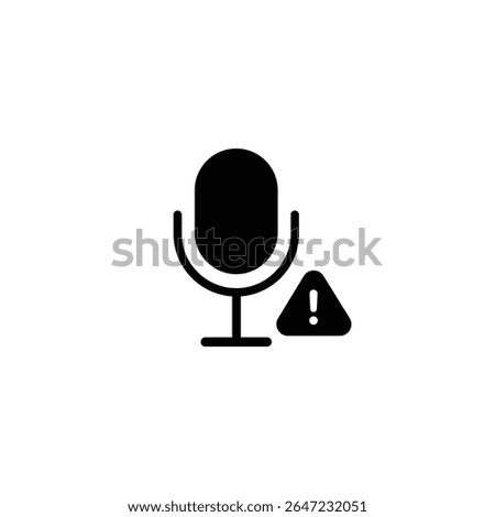 A solid microphone glyph with an exclamation mark, indicating a warning, error, or notification related to audio.