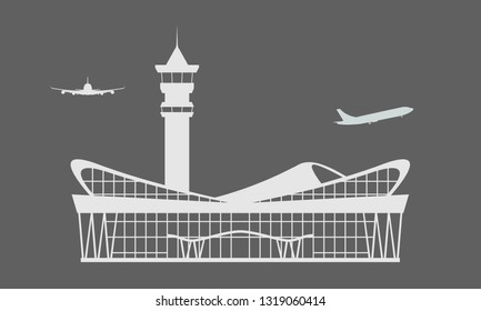 Solid Modern Airport terminal building icon. Isolated Flat design symbol for ticket design. Vector illustration.