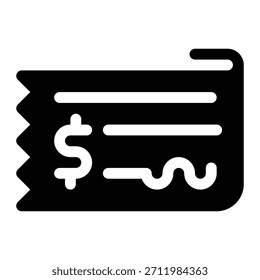 Icono de cheque de dinero sólido para pago bancario, documento de fondo y Aprobación.